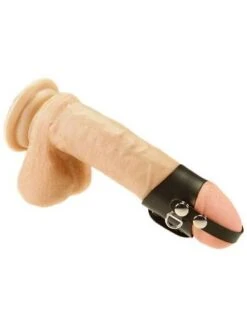 Leder-Eichelmanschette Mit Riemen, Schwarz