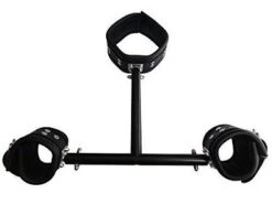 Bondage Echt Leder Hals Hand Fesseln Mit Erotik Metall Pranger Spreizstange - Leder Halsba