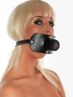 Lederknebel Mit Harnrohr (35mm), Schwarz