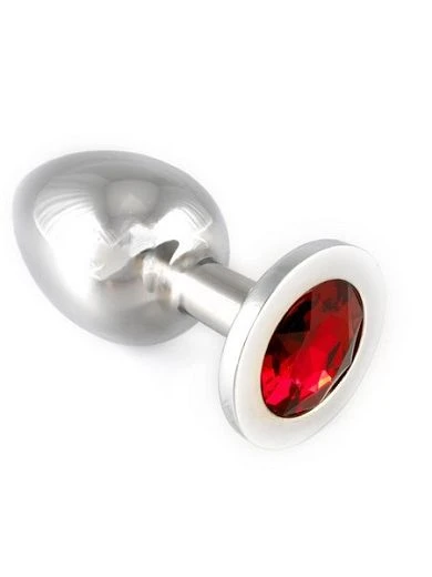 Aluminium-Buttplug Mit Rotem Kristall (155g) 1 Aluminium-Buttplug Mit Rotem Kristall (155g)