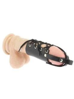Leder-Penisführmanschette Mit Schnürung, Schwarz