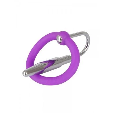 Penisplug: Eichelring Mit Dilator, Lila/silber 1 Penisplug: Eichelring Mit Dilator, Lila/silber