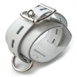 Abschließbare Leder Handfesseln Weiß