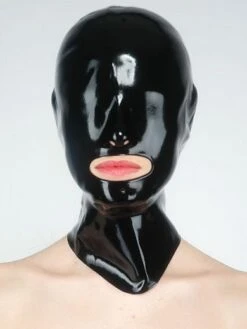 Latex-Kopfmaske Mit Mundöffnung, Schwarz