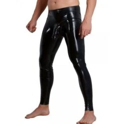 Latex-Leggings Mit Penis-/Hodenhülle, Schwarz